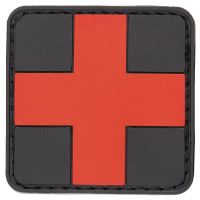 Klettabzeichen,  „FIRST AID“, schwarz-rot,  3D,  ca. 5 x 5 cm
