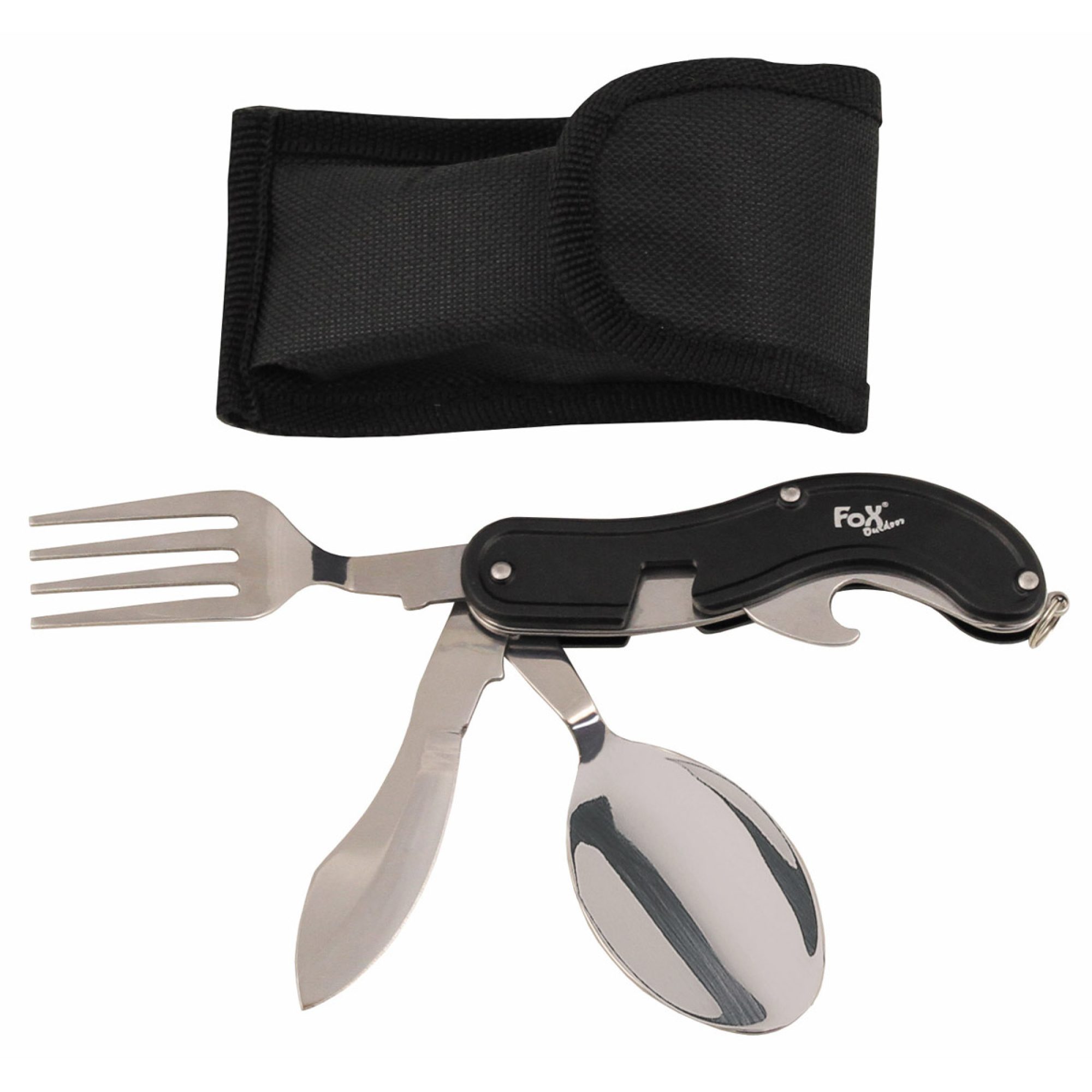 Taschenmesserbesteck,  4 in 1, schwarz,  teilbar