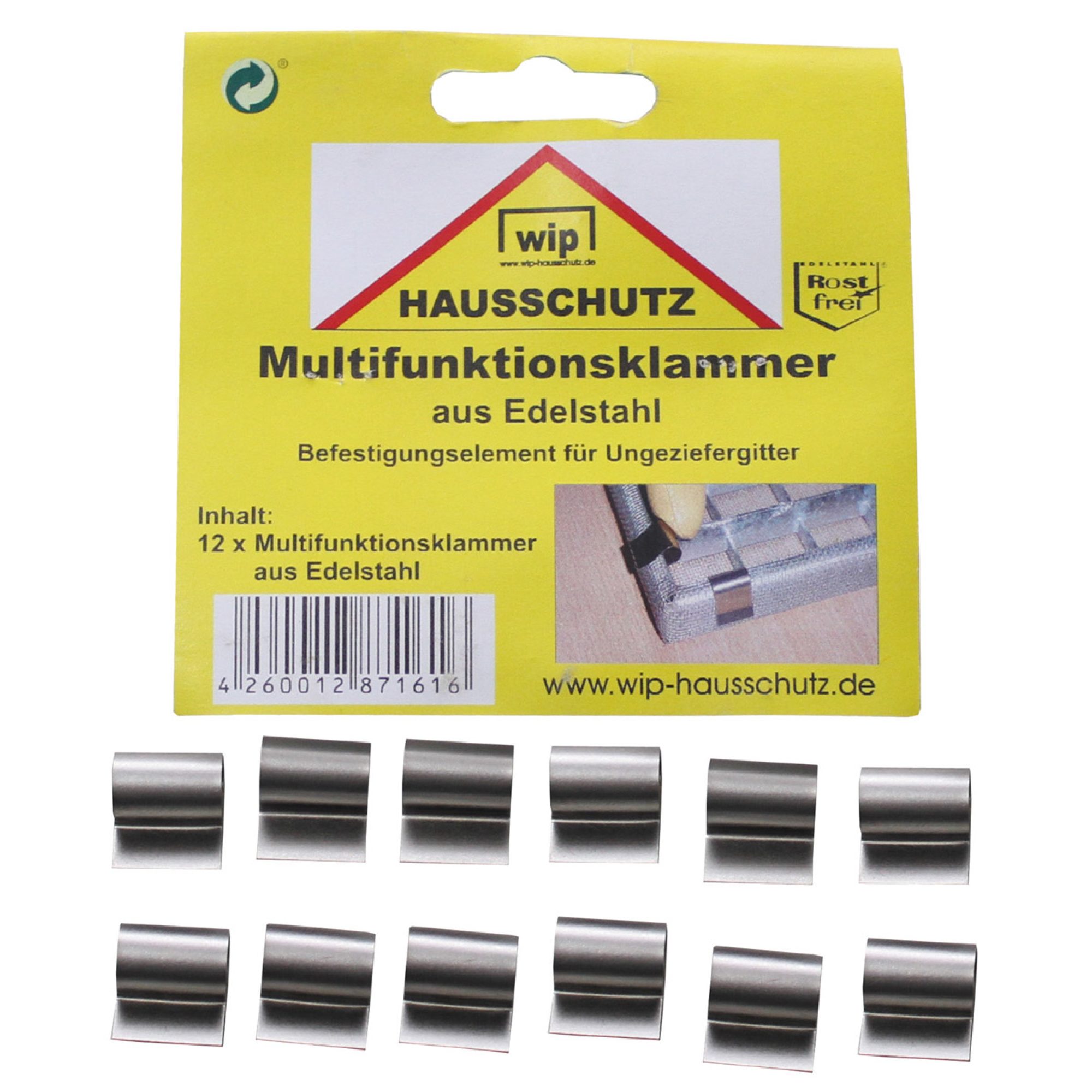 Multifunktionklammer,  „Wip“, Edelstahl,  12-er Pack