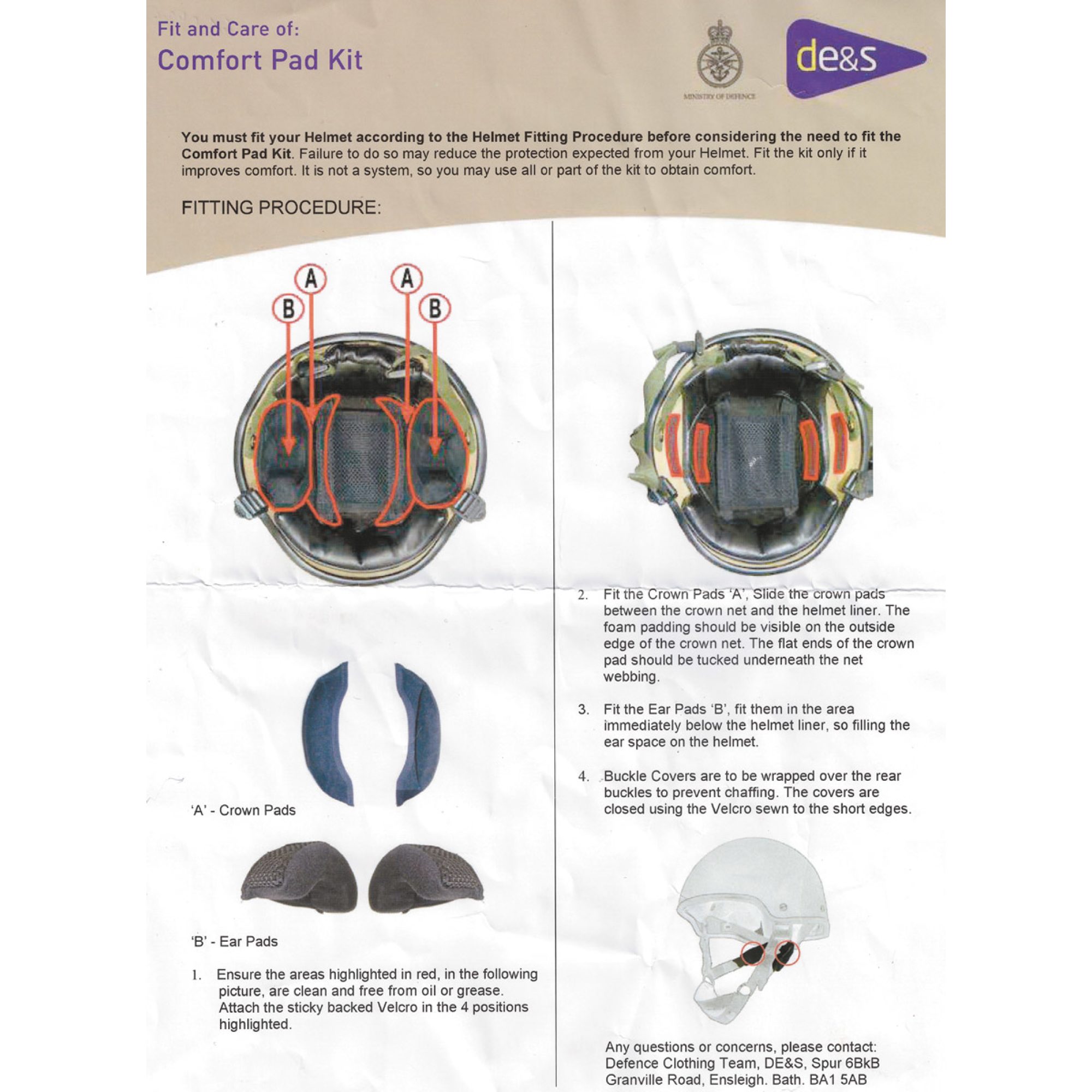 Brit. Polsterset,  „Comfort“, für Helm,  „MK6A /MK7“,  neuw.