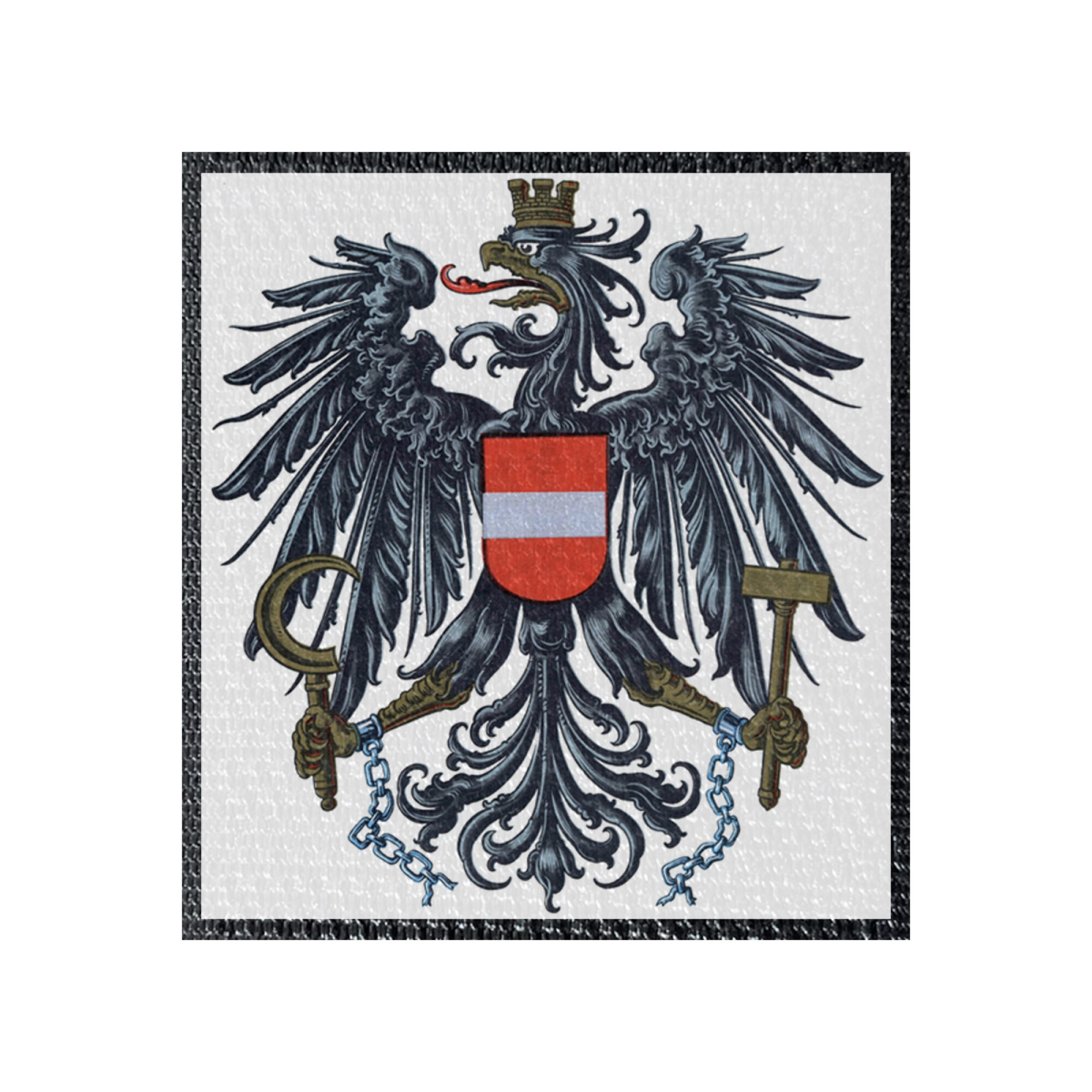 Wappen Österreich 50x54mm SchwarzWeiß, Klett Patch