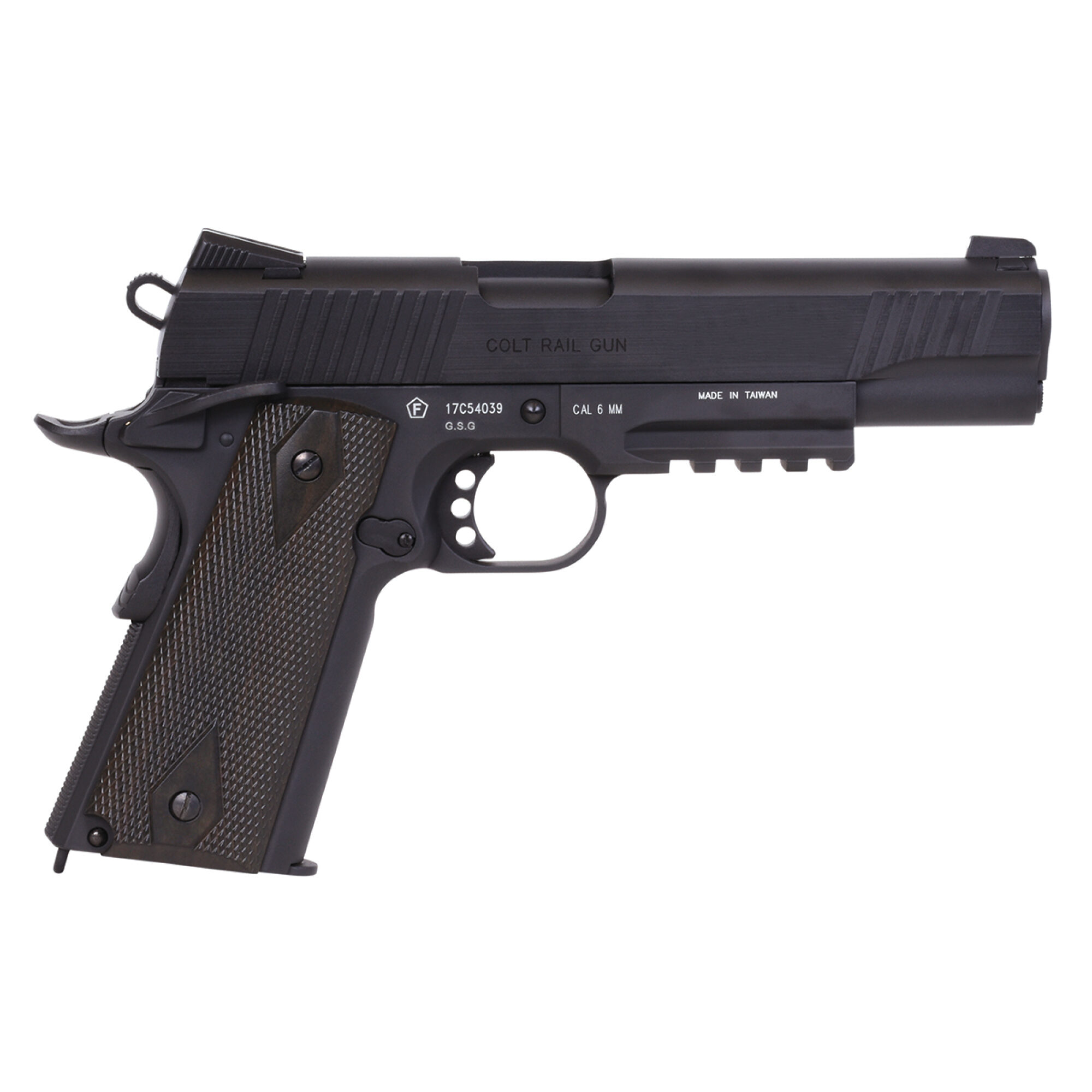 Colt 1911 Railgun Schwarz 6mm – Airsoft Co2 BlowBack